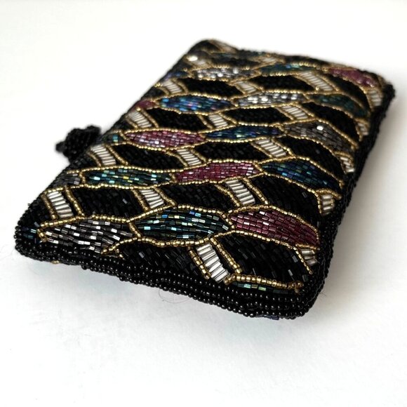 Vtg Bechamel‎ Glass Beaded Makeup Mini Bag Geometric 80s Glam Weddings Gift - Picture 3 of 7